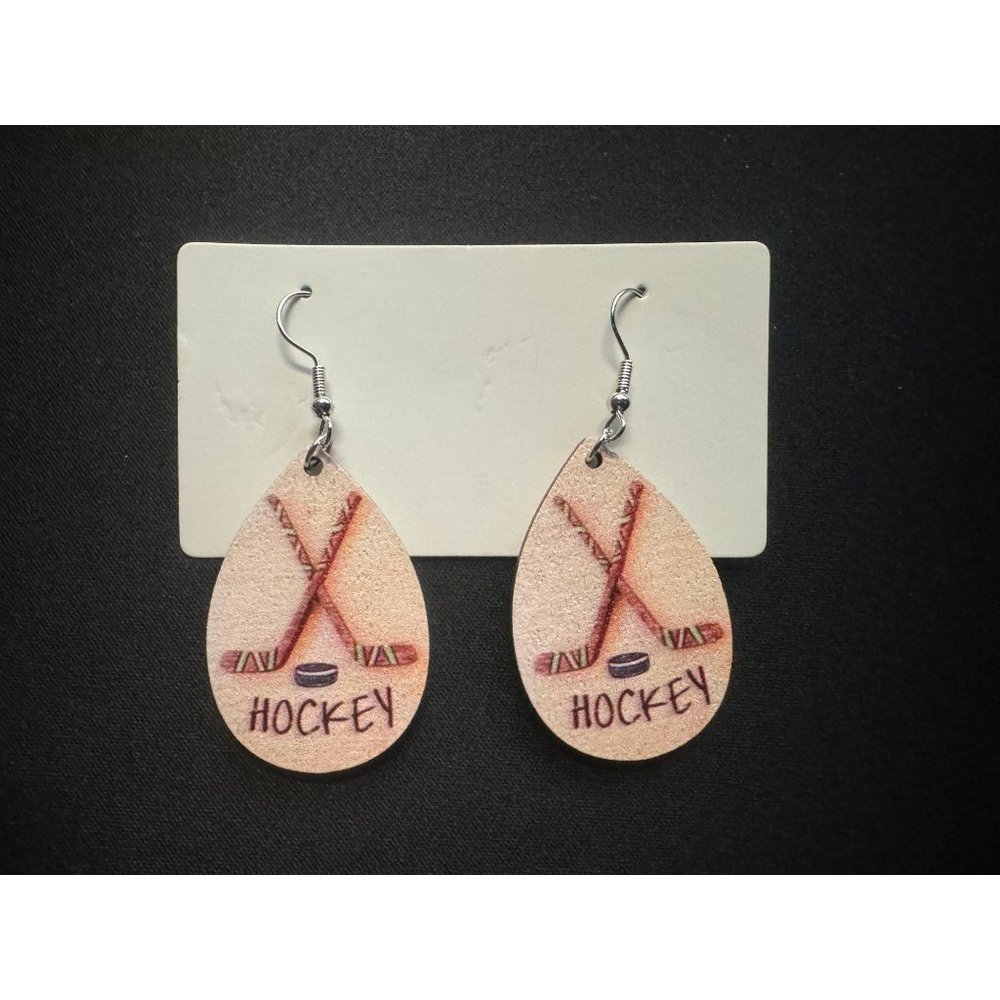 NEW Wooden Dangle Hockey Earrings Cute and Lightweight!‎ NHL Teardrop Style